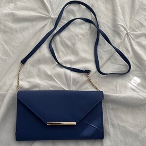 Elegant Blue Clutch with Gold Accent